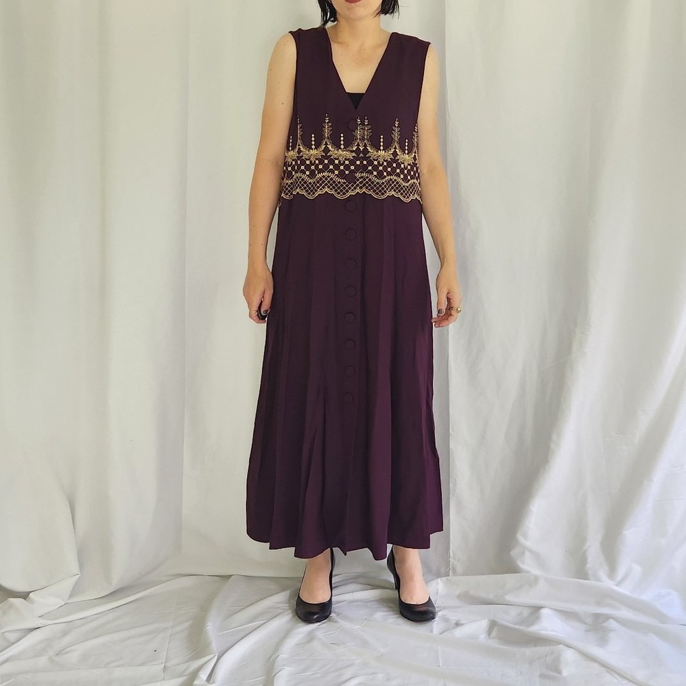 90s Purple and Gold Sleeveless Maxi Dress
